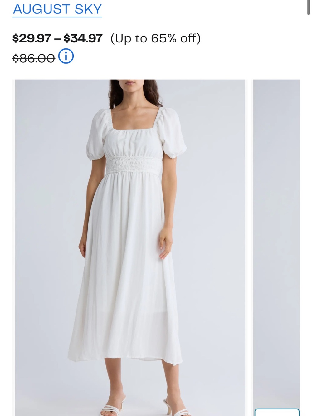 White Puff-Sleeve Maxi Dress with Smocked Waist - Picture 3 of 3